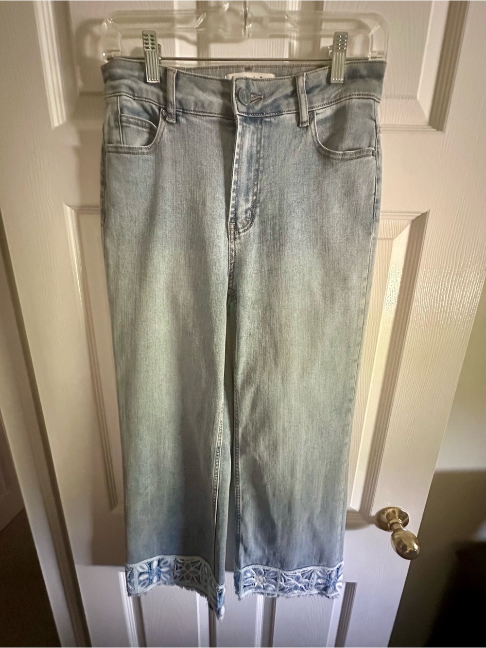 Charlies Light Blue Wide Leg Jeans with Lace Hem